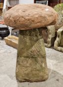 Stone staddlestone with mushroom top, top probably matched 83cm high x 54cm diameter Condition