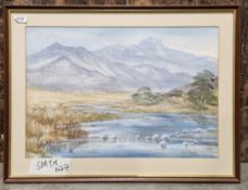 E D McKenzie   Watercolour on paper Mountainous river landscape, signed lower right, 37cm x 55cm