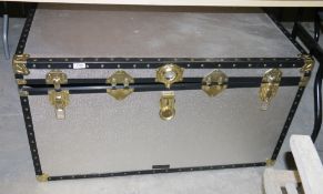 Large storage trunk, with gilt-metal studs and chequered lining, 97.5cm wide