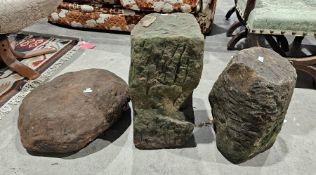 Staddlestone with mushroom top, approx. 73cm high together with a staddlestone base, 44cm high