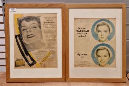 Five vintage framed vintage toothpaste and related dentistry adverts, for Pro'Phy'Lac'Tic