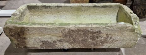 Rectangular stone trough or planter, pierced with drainage apertures, 91cm wide