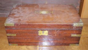 19th century mahogany brass-bound writing box, with lower drawer, recessed brass handles (lacking