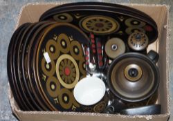 Extensive Denby Arabesque service to include lidded tureen, plates, teapot, spoons, salt and