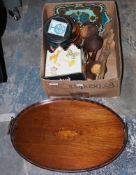 African tribal-style wooden bowls and similar salad serving spoon, an early 20th century candle tray