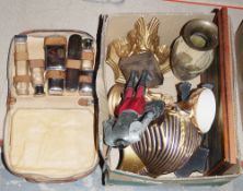 Various items of ceramics, an early 20th century travelling vanity case fitted with chrome-topped