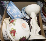 Portmeirion Pomona small serving bowl, a blue Wedgwood Jasperware bowl, two glazed bamboo