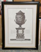 Two contemporary prints after Piranesi, each depicting classical urns, each framed, glazed and