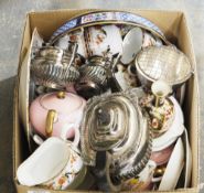 Early 20th century silver plated three-piece teaset, a Davenport flower vase, an Aynsley floral