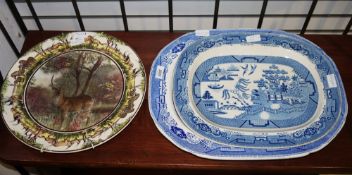 Dillwyn & Co. Swansea pearlware blue and white transfer printed willow pattern shaped rectangular