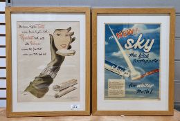 Five vintage framed vintage toothpaste and related dentistry adverts for Pepsodent, Sky, S.R.