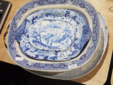Collection of Staffordshire pottery transfer-printed serving-dishes, including a 19th century