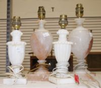Pair of alabaster fluted and beaded table lamps and a pair of urn form alabaster table lamps (4)