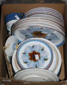 Chatsworth Denby part tea and dinner service to include dinner plates, cups, lidded handled pots and