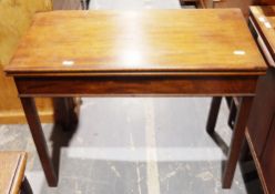 George III mahogany rectangular fold-over card table, the hinged top with moulded edge, on square