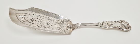 Victorian silver fish slice, London 1838, Samuel Hayne & Dudley Cater, Queen's pattern handle, the