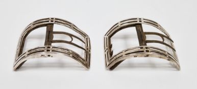 Pair of George III white metal buckles, lion passant and George III mark facing left, maker's mark