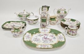Minton Green Cockatrice pattern composite part tea and breakfast service, circa 1890, printed puce