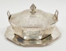 Victorian silver butterdish with cover and stand, London 1845, Charles Thomas Fox & George Fox, of