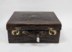 Edwardian brown crocodile skin suitcase by Walker & Hall of Sheffield and London, the lid with
