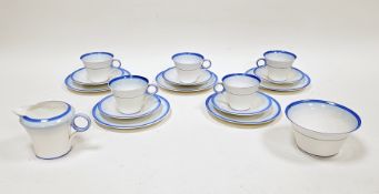 Shelley Art Deco bone china part tea service, printed green marks, reg no 781613, decorated with
