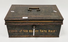 19th century metal Milners document/deed box, marked to side ‘Exors of Sir Henry Tate, Bart, 41cm