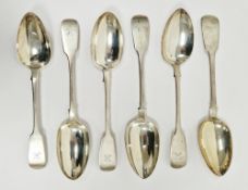 Matched set of six Victorian silver tablespoons, London dates ranging from 1841 to 1854, various