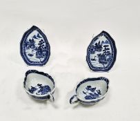 Pair of Chinese export blue and white lobed oval sauce boats, 20cm long and two leaf-shaped