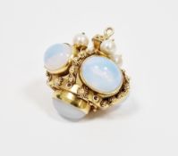 18ct yellow gold Etruscan revival Italian pendant, circa 1960's, set with four oval cabochon