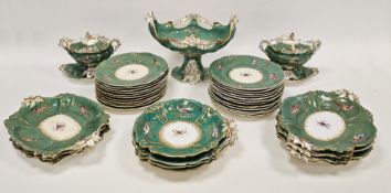 Coalport green ground dessert service, circa 1835, incised X marks, printed and painted with