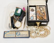 Mixed lot of costume jewellery including a silver 'With Thanks' scout's brooch, a silver and
