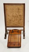 Early 20th century wooden framed firescreen with tapestry panel of a courting couple, 100cm high x