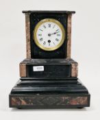 19th century slate and marble inlaid mantel clock, the enamel dial with Roman numeral hour