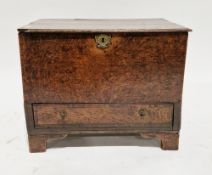 18th century bible box/small coffer, the hinged lid opening to an empty space over a single
