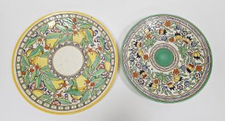 Two Art Deco pottery chargers by Charlotte Rhead for Bursley Ware, printed factory marks, the