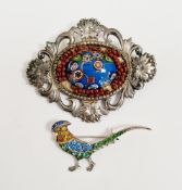 Two silver brooches including a presentation brooch with an oval Murano glass panel surrounded by