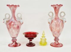 LOT WITHDRAWN; Matched pair of Venetian Murano Salviati-style swan-handled vases, circa 1880, each