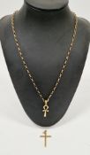 18ct yellow gold cross pendant, 4cm long, approximate weight 1.2 grams together with 9ct yellow gold