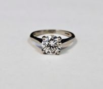 Platinum diamond solitaire ring, the claw-set round brilliant cut diamond of approximately 2cts,