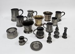 Six 18th and 19th century pewter tankards ranging in size from a half-gill to a quart, a Walker &