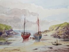 Frank McNichol (1911-2003) Watercolour 'Port Gaverne', coastal scene with moored boats and