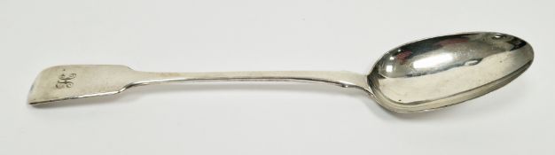 George III silver basting spoon, London 1820, Richard Poulden, fiddle pattern, engraved with an
