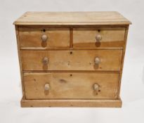 Victorian pine chest of drawers, the rectangular top with thumb-mould edge, over two short and two