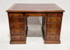 Victorian-style mahogany pedestal desk, the rectangular top with inset red writing surface over an