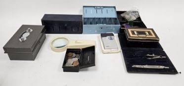 Collection of painted tin money boxes, assorted GB coinage, Victorian 20th century, a Philips tape