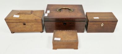 Late 19th century mahogany sarcophagus-shaped tea caddy with two lidded compartments to the