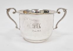 Victorian silver porringer, Sheffield 1899, Atkin Brothers, of plain form engraved with initials,