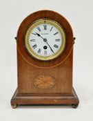 Edwardian mahogany mantel clock, the enamel dial having roman numeral hour markers, marked