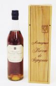 Armagnac Baron de Sigognac 1953 in original wooden box with sliding lid, 40% vol, 70cl