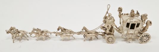 Early 20th century novelty silver miniature model of a continental state carriage being drawn by